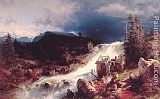 Herman Herzog Paintings - Mountain Landscape with Watermill by Herman Herzog
